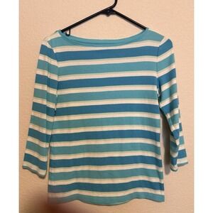 Striped Boatneck Small Petite Top 3/4 Sleeve Tee Shirt Casual Everyday‎
